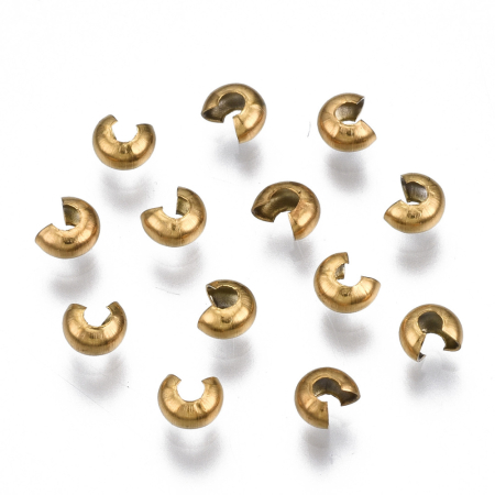 Capat de snur - Crimp cover din inox 304, PVD placat auriu, 4x3.5 mm – 1 bucată