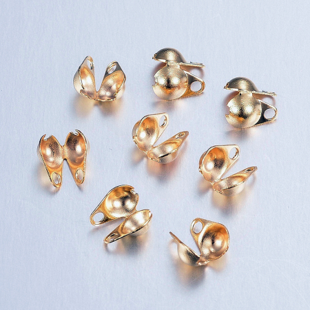 Capat de snur - Terminatie, capat de snur calotă (clamshell), placate cu aur 18K prin Ion Plating, 6x4 mm – set 10 bucăți