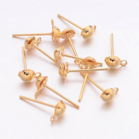 Tortite cercei stud fier placat cu aur 4 mm, cercei cu tija - 1 pereche Cod TSGP2 [1]