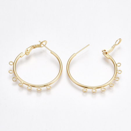 Tortite cercei hoop cu 7 bucle, din alama placata cu aur de 18K, 35X34 mm, 1 pereche [1]