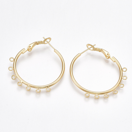 Tortite pentru cercei - Tortite cercei hoop cu 7 bucle, din alama placata cu aur de 18K, 35X34 mm, 1 pereche