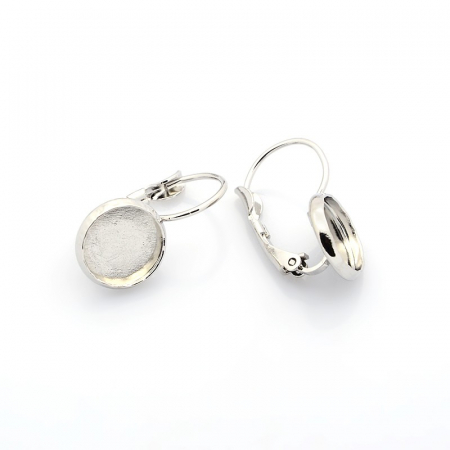 Caboson si suport caboson - Tortite cercei leverback cu suport caboson rotund de 10 mm, alama, culoarea platinei, 1 pereche