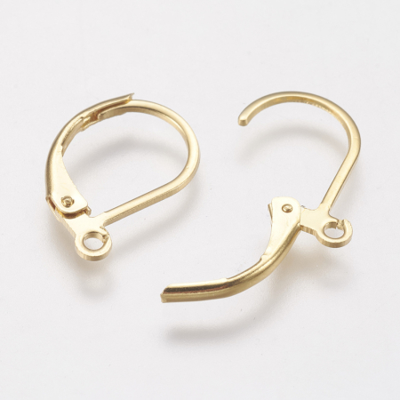 Tortite pentru cercei - Tortițe pentru cercei tip leverback din oțel inoxidabil 304, cu buclă, placate cu aur 18K – 15x11 mm, 1 pereche