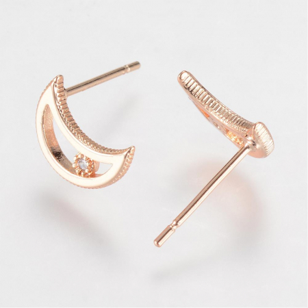 Tortite pentru Cercei - Tortite cercei stud din alama placata cu aur, cu semiluna si cristal, cercei cu tija