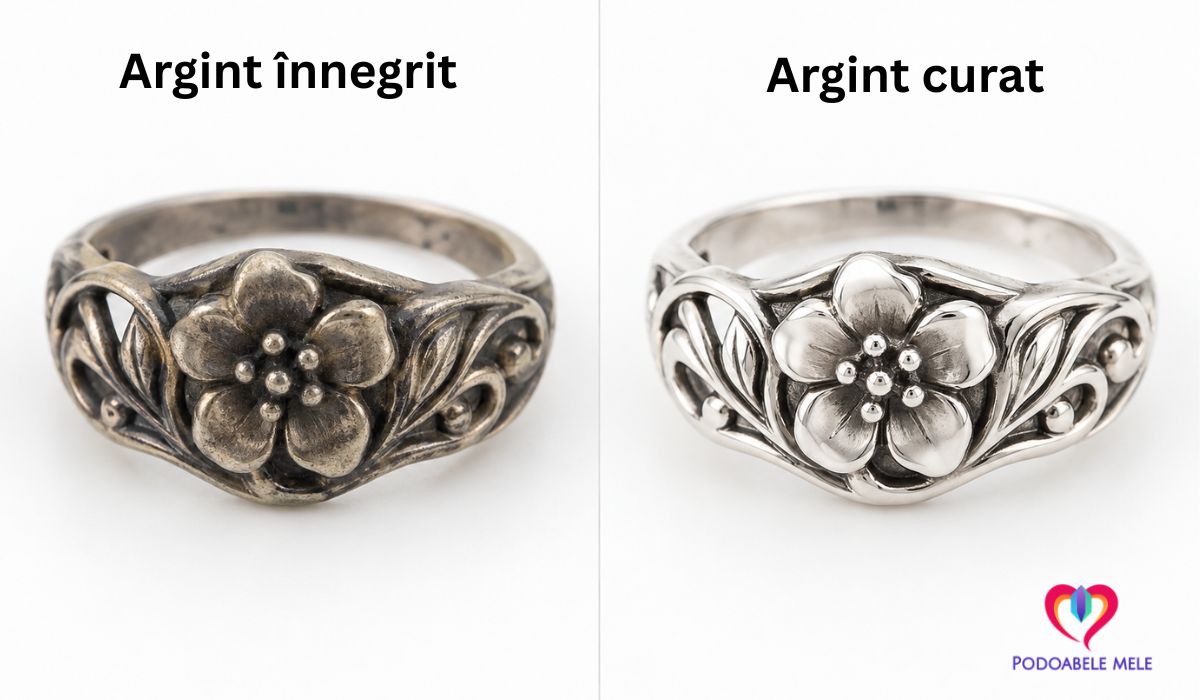 Argint 925 înnegrit comparat cu argint curat
