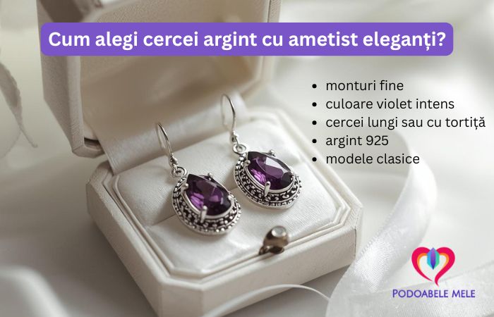 cercei argint cu ametist eleganti