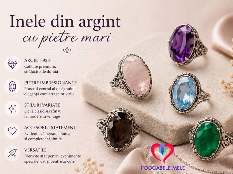 inele de argint cu pietre mari