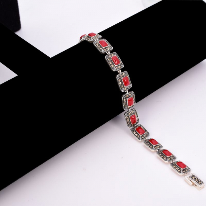 Bratara argint cu agat rosu si marcasite Lady in Red [2]