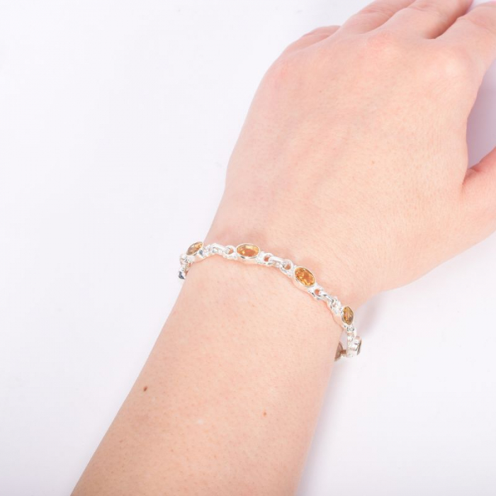 Bratara argint cu citrin oval fatetat, 17-19 cm [2]