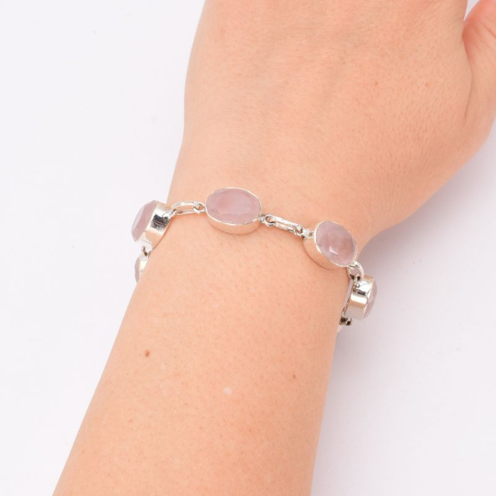 Bratara argint cu cuart roz fatetat, handmade 18-19 cm [2]