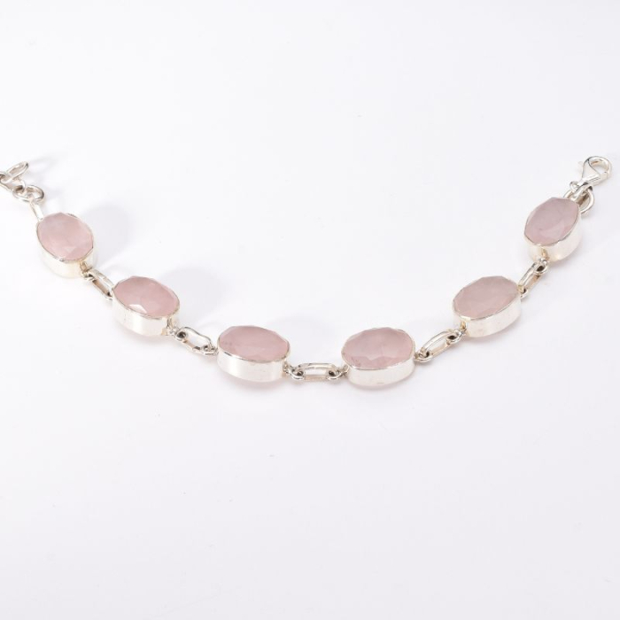 Bratara argint cu cuart roz fatetat, handmade 18-19 cm [4]
