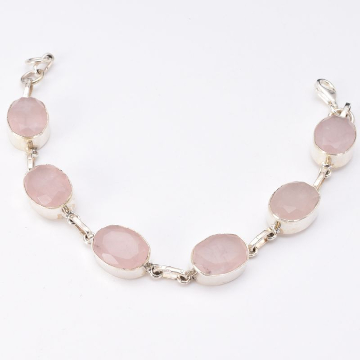 Bratara argint cu cuart roz fatetat, handmade 18-19 cm [5]