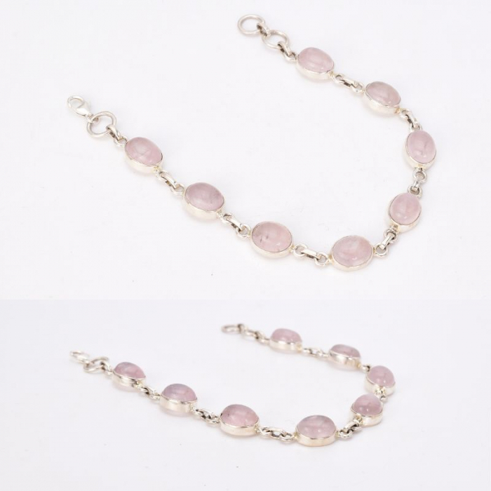 Bratara argint cu cuart roz cabochon rotund [2]