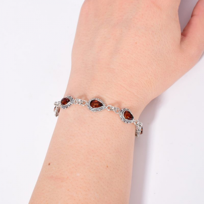 Bratara argint cu pietre chihlimbar cognac para 18 cm [3]