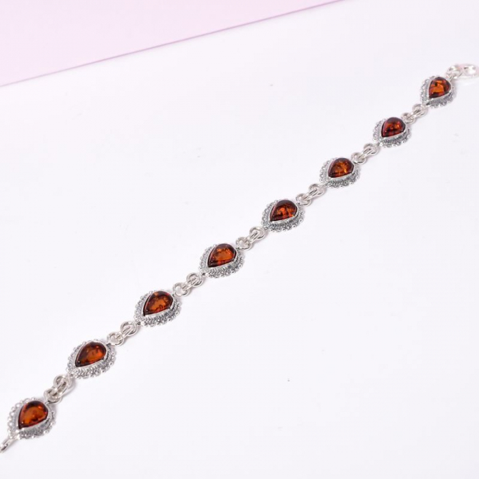 Bratara argint cu pietre chihlimbar cognac para 18 cm [5]