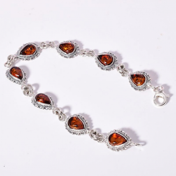 Bratara argint cu pietre chihlimbar cognac para 18 cm [2]