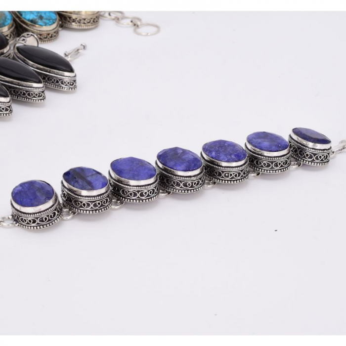 Bratara argint masiv cu safir albastru, model filigran [4]