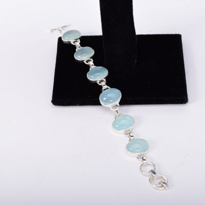 Bratara argint pietre calcedonia aqua oval [2]