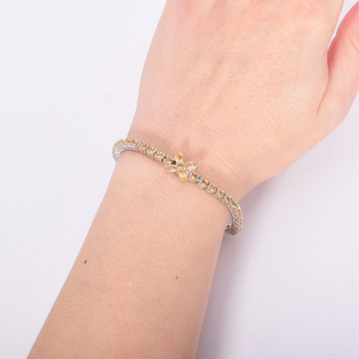 Bratara argint tennis cu citrin natural - model floral [2]