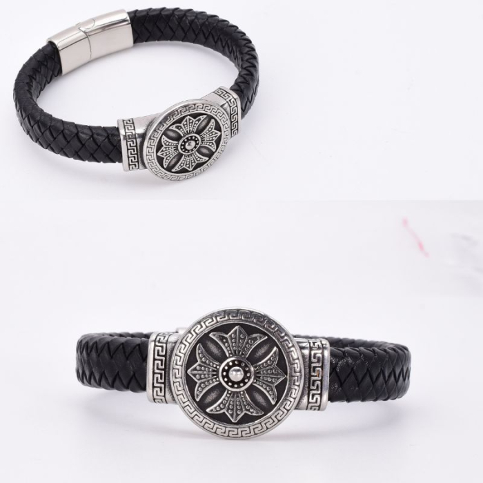 Bratara barbati, piele neagra, inox Crucea Templierilor [3]