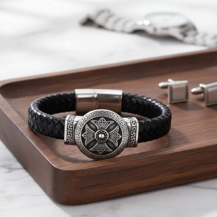 Bratara barbati, piele neagra, inox Crucea Templierilor [2]