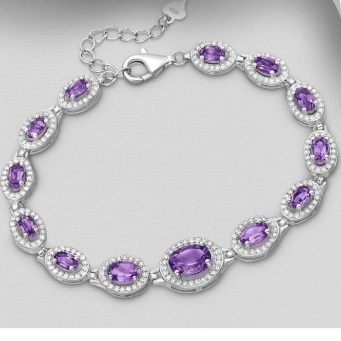 Bratara cu ametist si CZ din argint placat cu rodiu [1]
