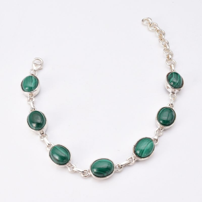 Bratara cu malachit din argint, oval, 15 + 3 cm [3]