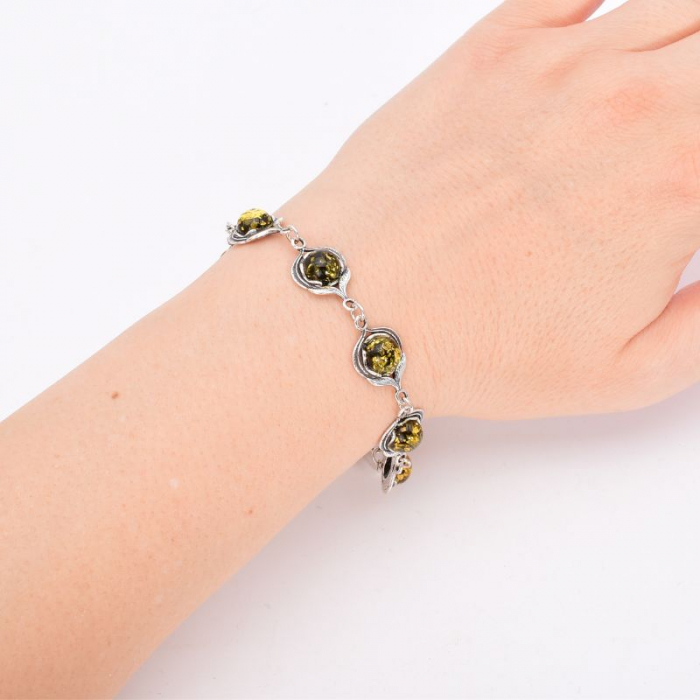 Bratara de argint cu chihlimbar verde Muguri de Primavara [2]