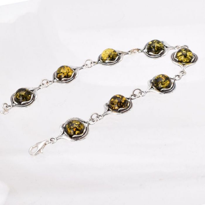 Bratara de argint cu chihlimbar verde Muguri de Primavara [4]