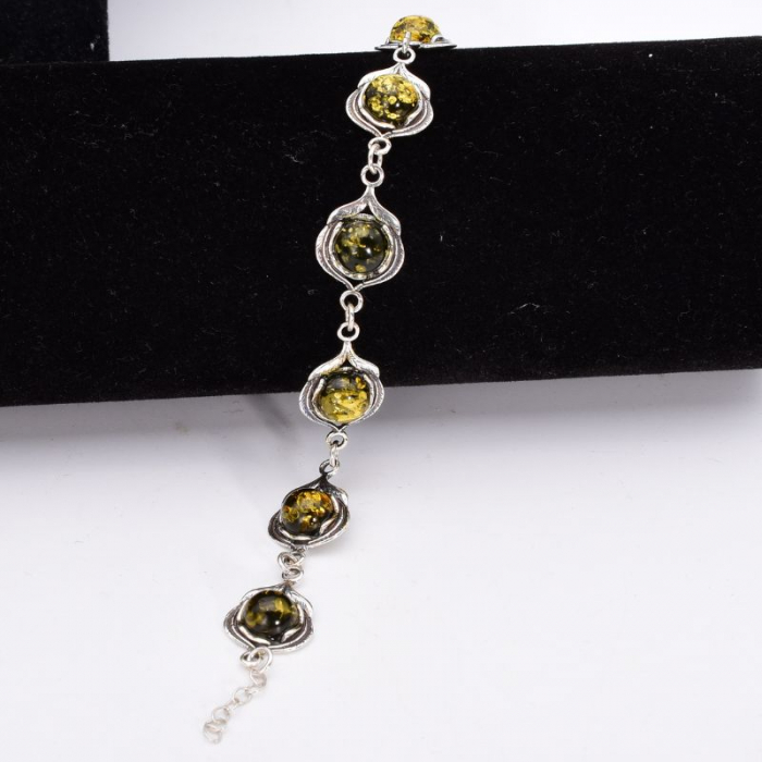 Bratara de argint cu chihlimbar verde Muguri de Primavara [3]