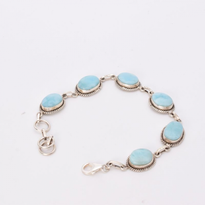 Bratara de argint cu pietre larimar, funie rasucita 17-19 cm [3]
