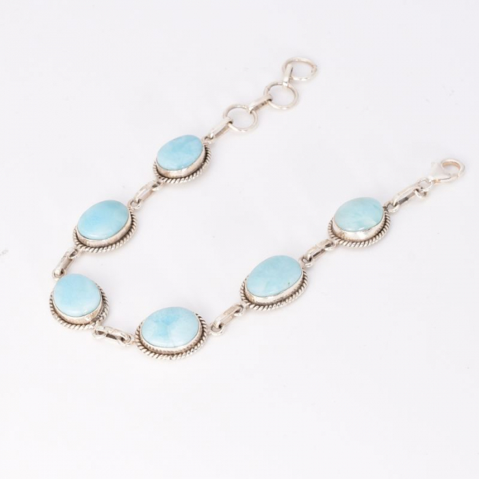 Bratara de argint cu pietre larimar, funie rasucita 17-19 cm [2]