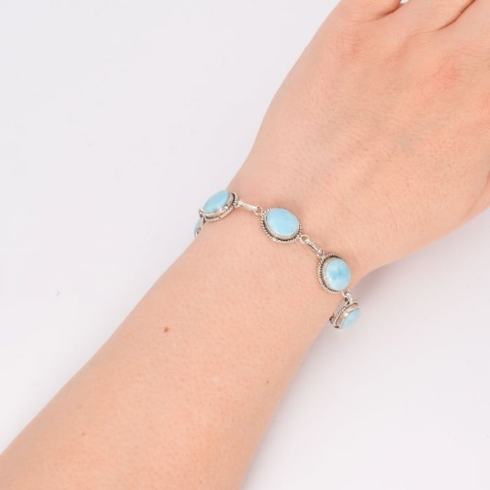 Bratara de argint cu pietre larimar, funie rasucita 17-19 cm [4]