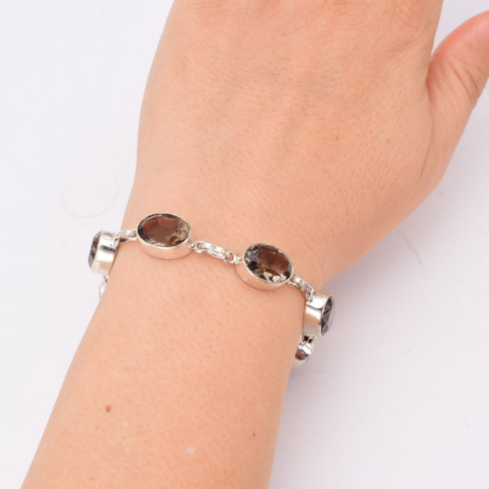 Bratara de argint handmade cu cuart fumuriu 18-19 cm [2]