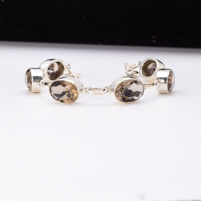 Bratara de argint handmade cu cuart fumuriu 18-19 cm [5]