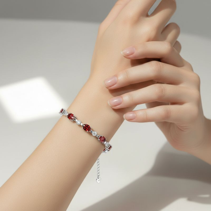 Bratara din argint rodiat cu granat si cubic zirconia [2]