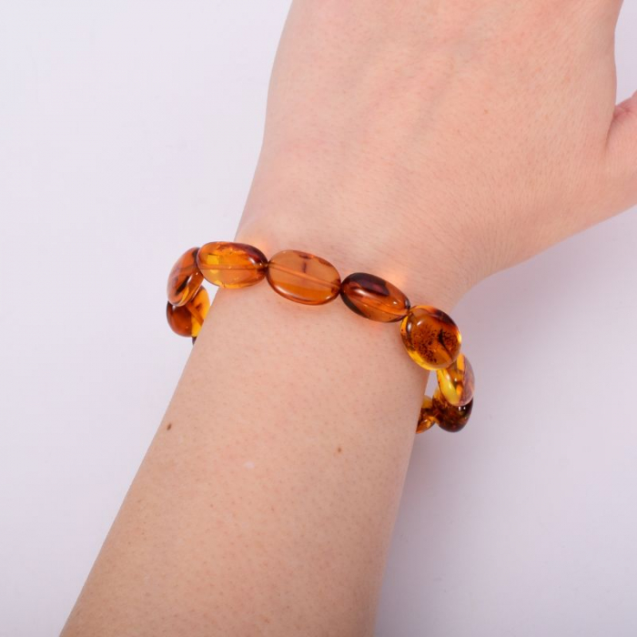 Bratara din chihlimbar baltic elastica, nuanta cognac [2]