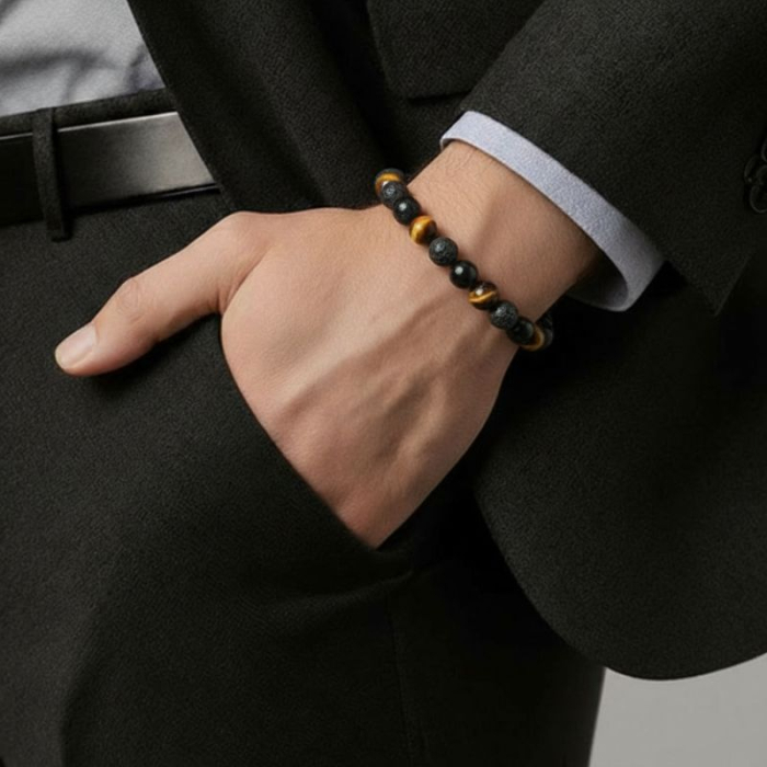 Bratara Forta Primordiala - onix, ochi de tigru, lava vulcanica [2]