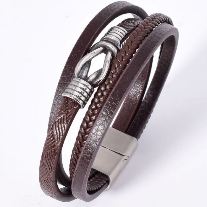 Bratara piele maro x 4, otel inoxidabil, lungie 21 cm [3]
