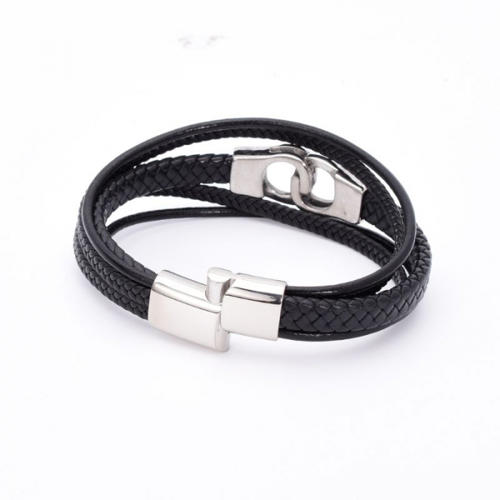 Bratara - piele neagra x 5, otel inoxidabil, Catuse [2]