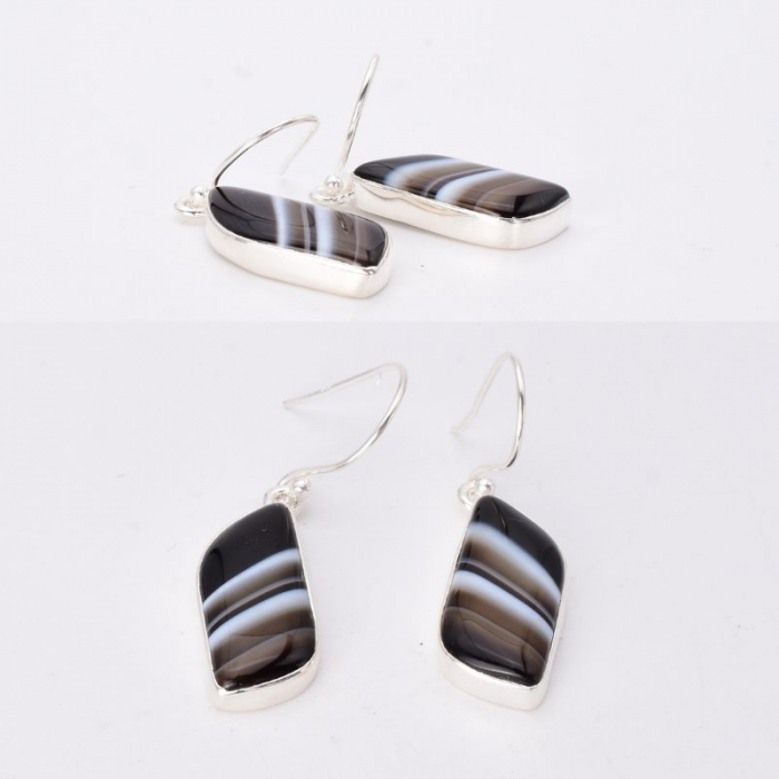 Cercei argint cu agat negru cu benzi Straturi Nocturne [4]