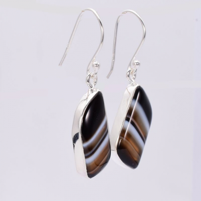 Cercei argint cu agat negru cu benzi Straturi Nocturne [3]