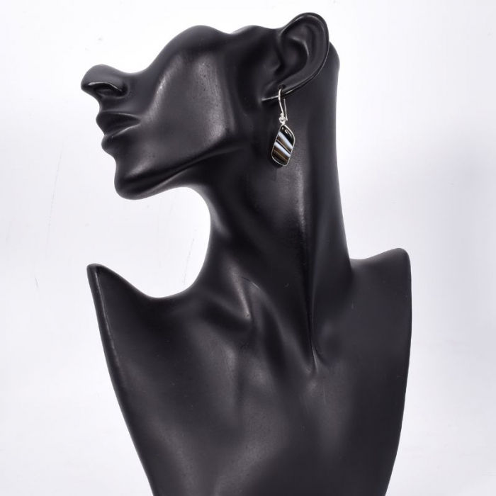 Cercei argint cu agat negru cu benzi Straturi Nocturne [2]