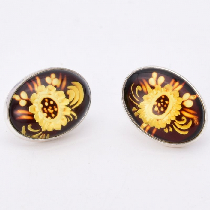 Cercei argint cu chihlimbar cameo Floarea Soarelui [4]