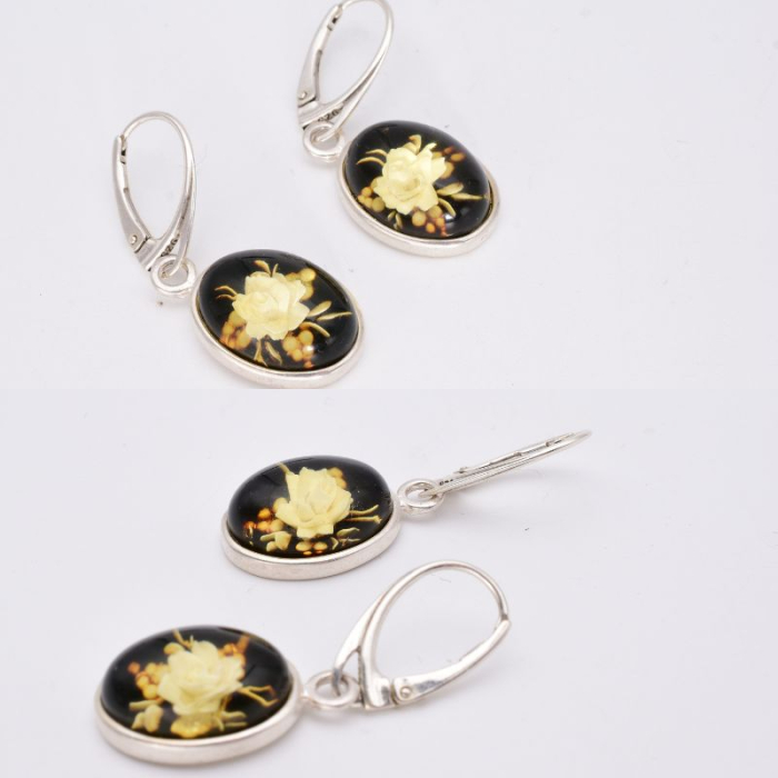 Cercei argint cu chihlimbar cameo Trandafiri, tortita leverback [4]