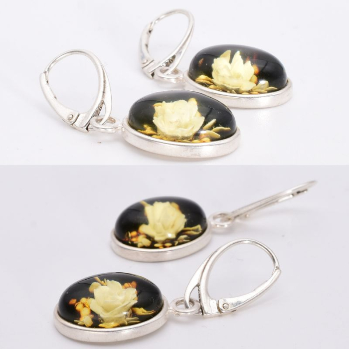 Cercei argint cu chihlimbar cameo Trandafiri, tortita leverback [5]