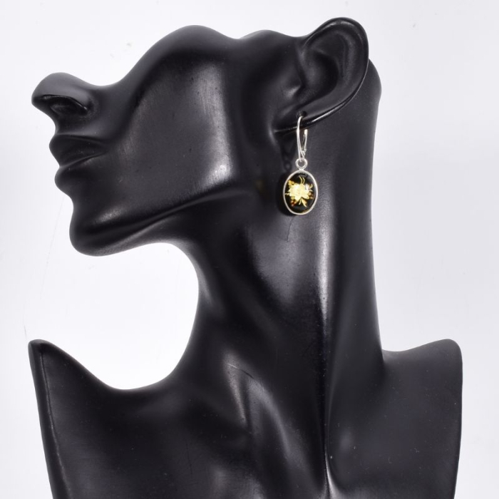 Cercei argint cu chihlimbar cameo Trandafiri, tortita leverback [2]