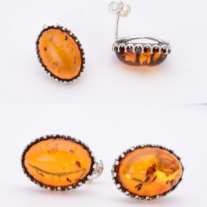 Cercei argint cu chihlimbar cognac Golden Glow [3]