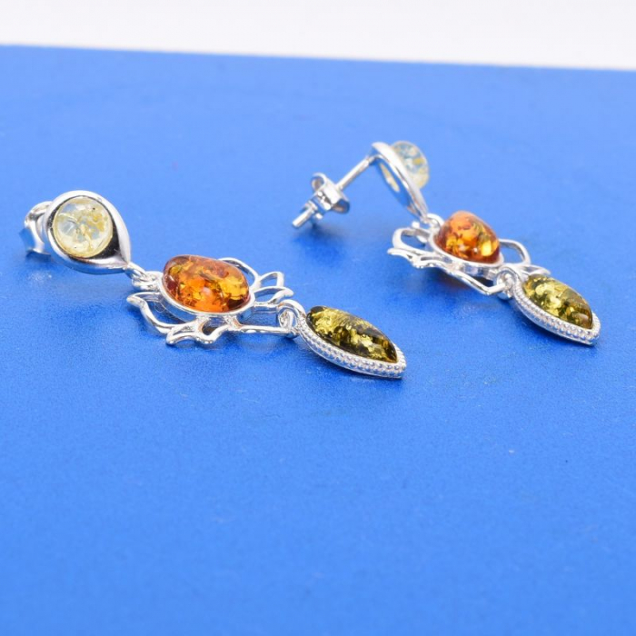 Cercei argint cu chihlimbar multicolor Floare de Lotus [3]