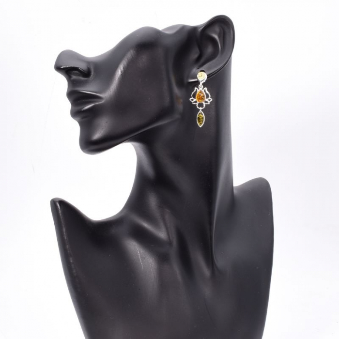 Cercei argint cu chihlimbar multicolor Floare de Lotus [2]